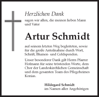Traueranzeige von Artur Schmidt von Pegnitz-Zeitung